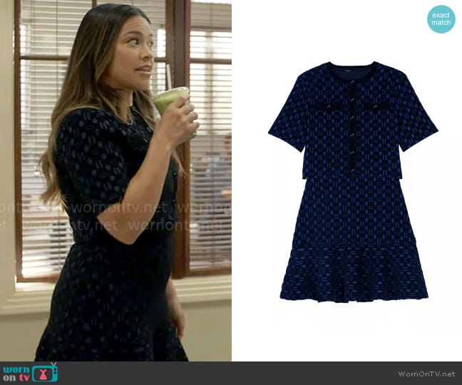 Maje Reveillon 2-In-1 Knit Effect Dress worn by Nell Serrano (Gina Rodriguez) on Not Dead Yet