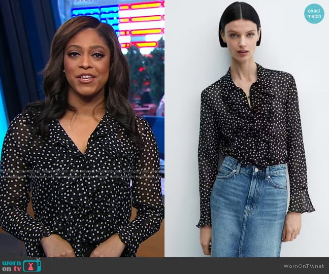 Mango Ruffles printed blouse worn by Morgan Norwood on Good Morning America