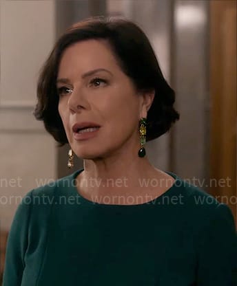 Margaret’s green crystal drop earrings on So Help Me Todd