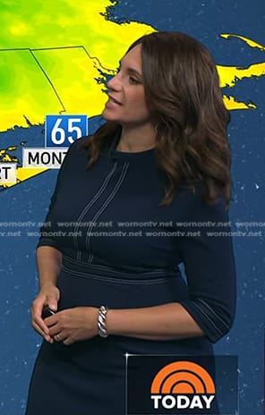 Maria’s navy dress with white stitching on Today