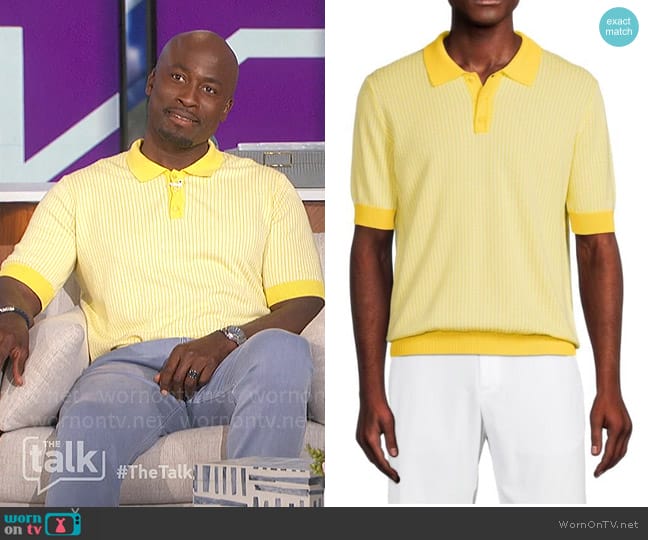 Max n Chester Jacquard Sweater Polo worn by Akbar Gbajabiamila on The Talk