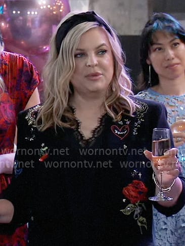 Maxie’s black novelty embroidered blazer on General Hospital