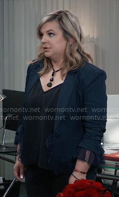 Maxie’s denim blazer with lace cuffs on General Hospital