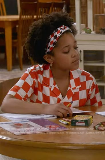 Maya’s red check shirt on The Upshaws