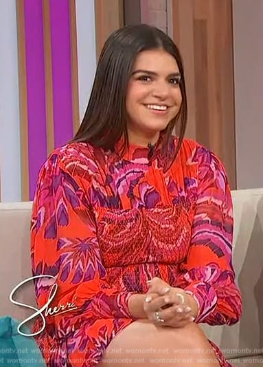 Mayan Lopez’s floral print smocked dress on Sherri
