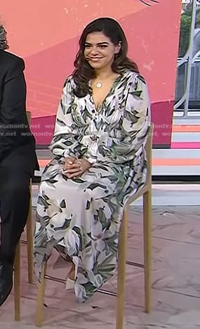 Mayan Lopez’s white floral v-neck dress on Today