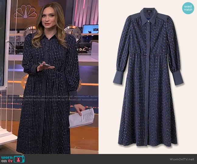 Me + Em Basket Weave Geo Print Midi Shirt Dress + Belt worn by Ellison Barber on NBC News Daily