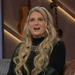 Meghan Trainor’s black embellished short sleeve sweater on The Kelly Clarkson Show