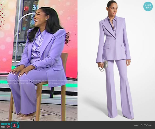 Michael Kors Hansen Charmeuse Button-Up Shirt in Freesia worn by Lauren W. Wilson on Today