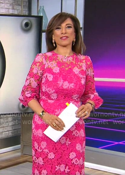Michelle Miller’s pink lace dress on CBS Mornings