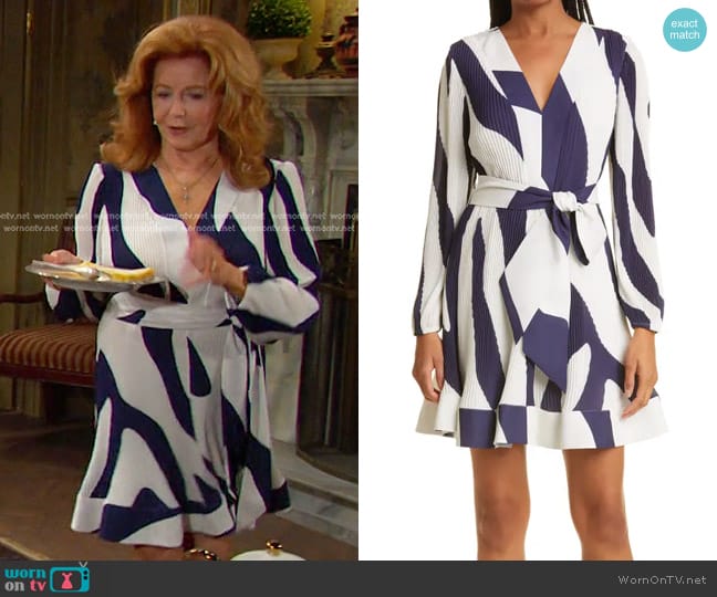 Milly Liv Abstract Zebra Print Dress in Navy Ecru worn by Maggie Horton (Suzanne Rogers) on Days of our Lives