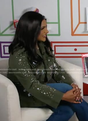 Mindy Kaling’s green embellished military jacket on Good Morning America