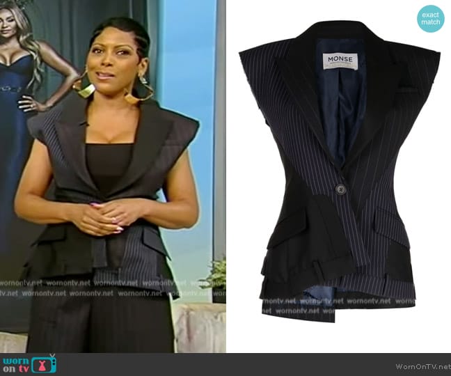 Monse Pinstriped panelled cotton waistcoat worn by Tamron Hall on Tamron Hall Show
