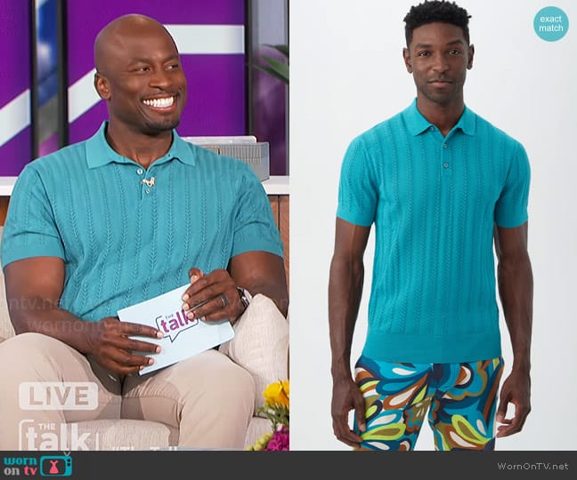 Mr Turk Cole Polo in Teal worn by Akbar Gbajabiamila on The Talk
