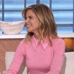 Natalie’s pink collared sweater and aqua blue skirt on The Talk