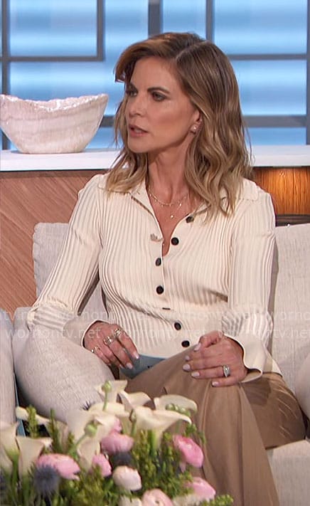 Natalie’s ivory collared cardigan on The Talk