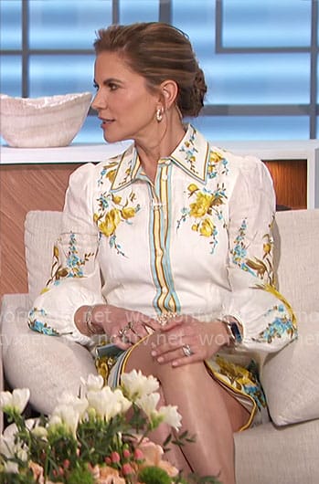 Natalie’s white floral belted dress on The Talk