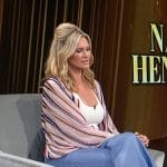 Natasha Henstridge’s pink stripe blouse on Access Hollywood