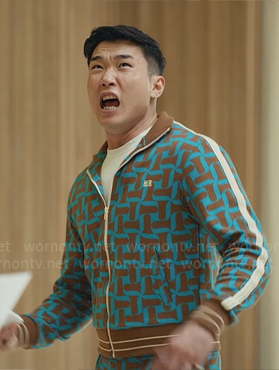 Nicholas’ blue and brown printed track suit on Loot