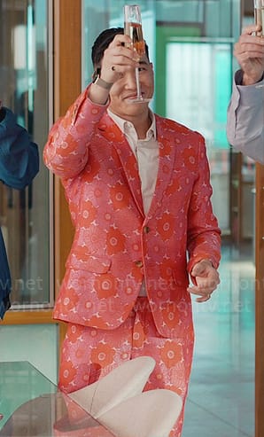 Nicholas’s red and pink floral suit on Loot