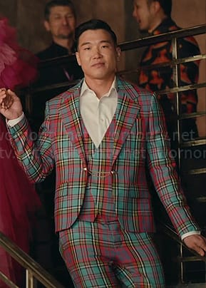 Nicholas’ plaid suit on Loot