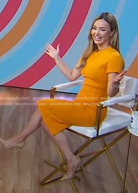 Nicole Lapin’s orange sheath dress on Good Morning America