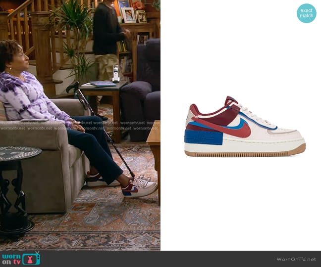 Nike Air Force 1 Low Shadow sneakers in Pink & Burgundry worn by Lucretia Turner (Wanda Sykes) on The Upshaws