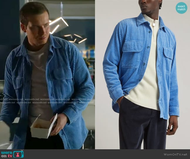 NN07 Folmer 1725 Corduroy Shirt in Cobalt worn by Evan Buckley (Oliver Stark) on 9-1-1