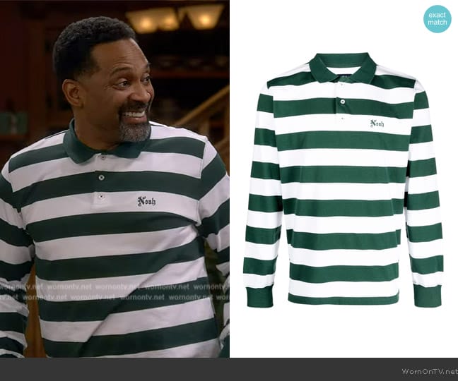 Noah NY Striped-pattern logo polo shirt worn by Bernard Upshaw (Mike Epps) on The Upshaws
