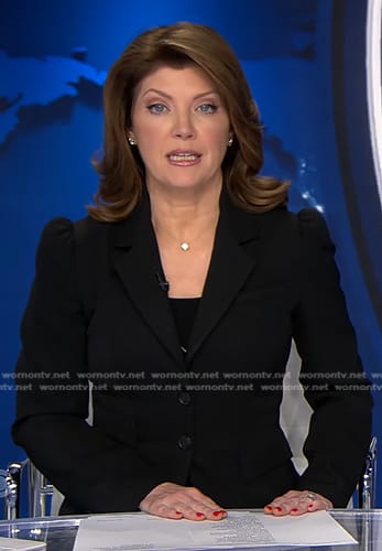 Norah’s black puff sleeve blazer on CBS Evening News