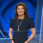 Norah’s navy pinstripe dress on CBS Evening News