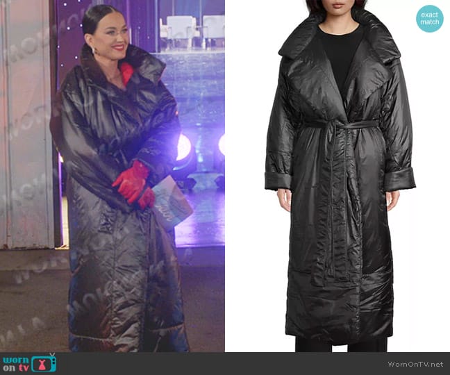 Norma Kamali Long Sleeping Bag Coat worn by Katy Perry on American Idol