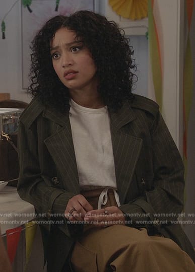 Olivia’s green pinstripe coat on All American