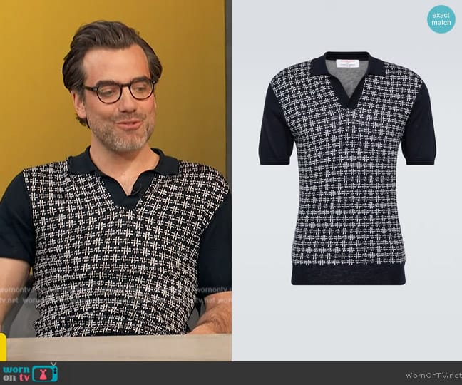 Orlebar Brown 007 Horton silk and cotton polo sweater worn by Daniel Ings on Access Hollywood