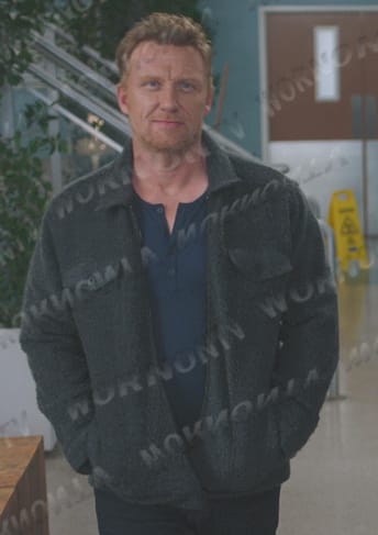 Owen’s grey teddy jacket on Greys Anatomy