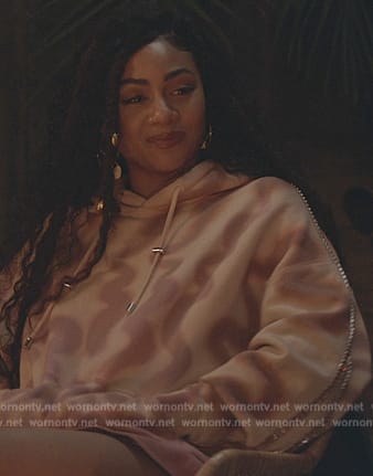 Patience’s pink tie dye print hoodie on All American