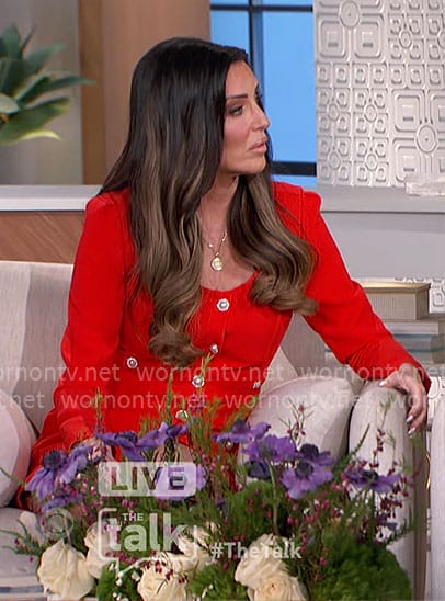 Patti Stanger’s red button front dress on The Talk
