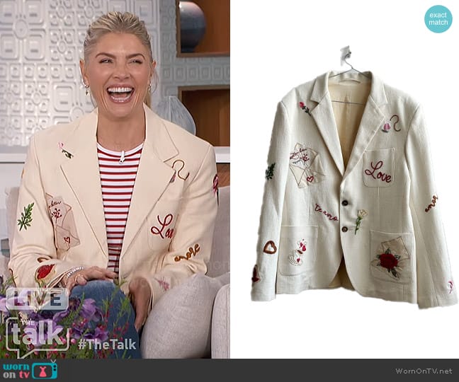 Perte D'Ego Te Amo Hand Embroidered Blazer worn by Amanda Kloots on The Talk