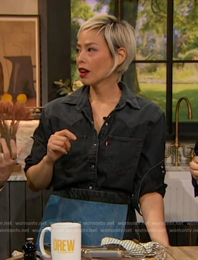 Pilar Valdes’ black denim shirt on The Drew Barrymore Show