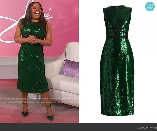 Prabal Gurung Sequin-Embroidered Sheath Midi-Dress worn by Sherri Shepherd on Sherri