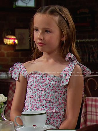 Rachel’s blue floral smocked dress on Days of our Lives