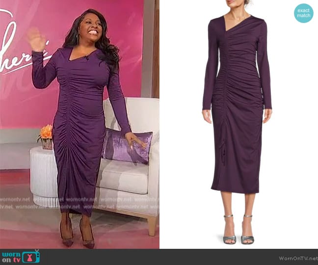 Rachel Parcell Asymmetric Ruched Midi Dress worn by Sherri Shepherd on Sherri