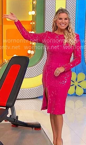 Rachel’s pink sequin dress with long sleeves on The Price is Right