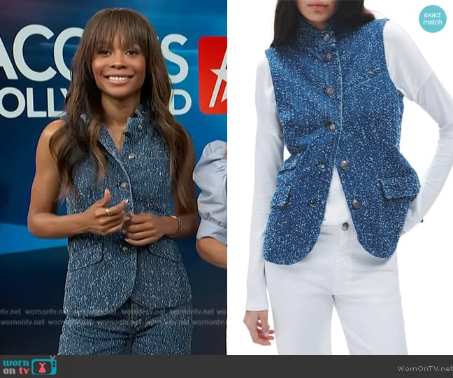 Rag and Bone Slade Textured Denim Vest worn by Zuri Hall on Access Hollywood