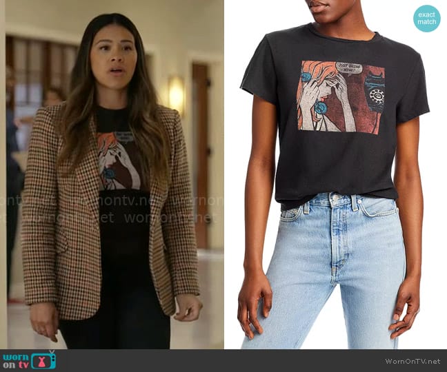 Re/Done Just Bring Wine Classic Graphic Tee worn by Nell Serrano (Gina Rodriguez) on Not Dead Yet