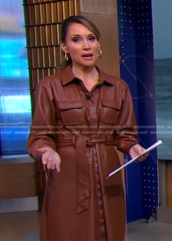 Rhiannon’s brown leather shirtdress on Good Morning America
