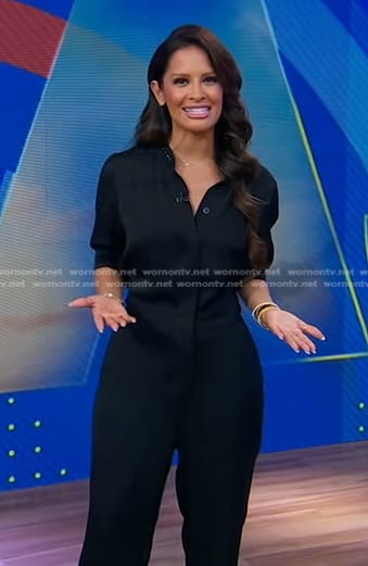 Rocsi’s black beaded neck jumpsuit on Good Morning America