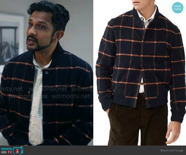 Rodd & Gunn Mclean Park Wool Blend Bomber Jacket worn by Jay (Utkarsh Ambudkar) on Ghosts