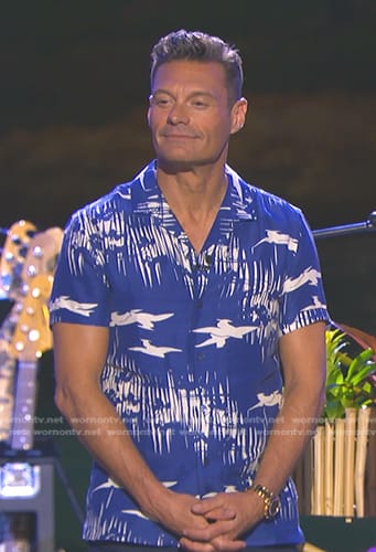 Ryan Seacrest’s blue bird print shirt on American Idol