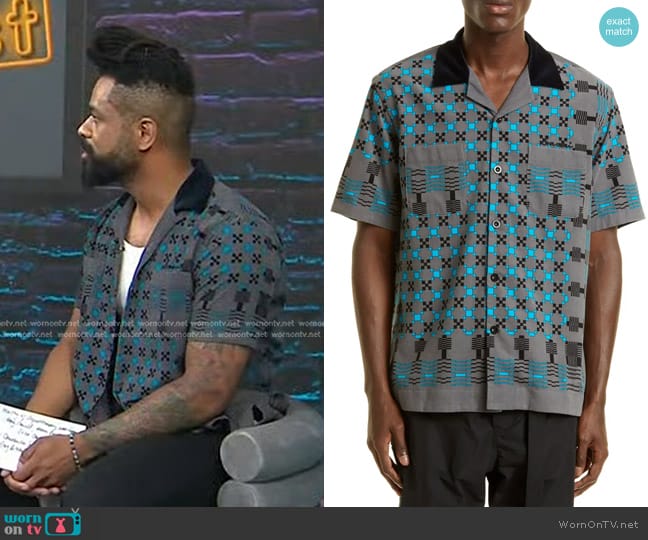 Sacai Geometric Print Short Sleeve Camp Shirt worn by Lamar Dawson on Today